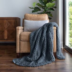 Chunky Knit Throw Blanket Braided Soft & Cozy - Becky Cameron Stone Throw